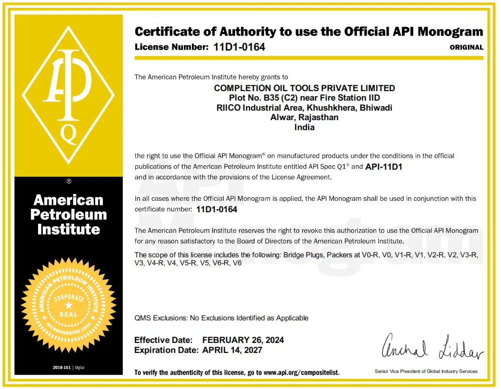 API 11D1 Certificate