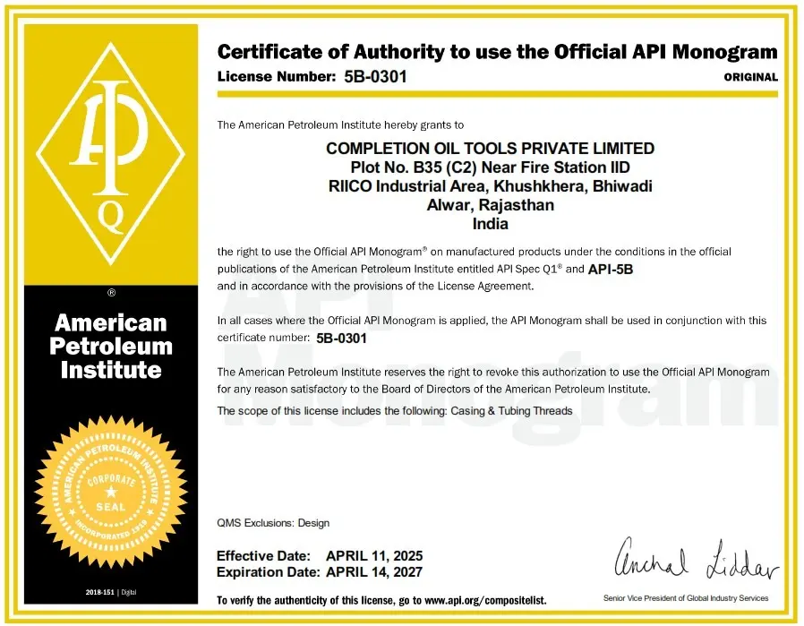 API 5B Certificate