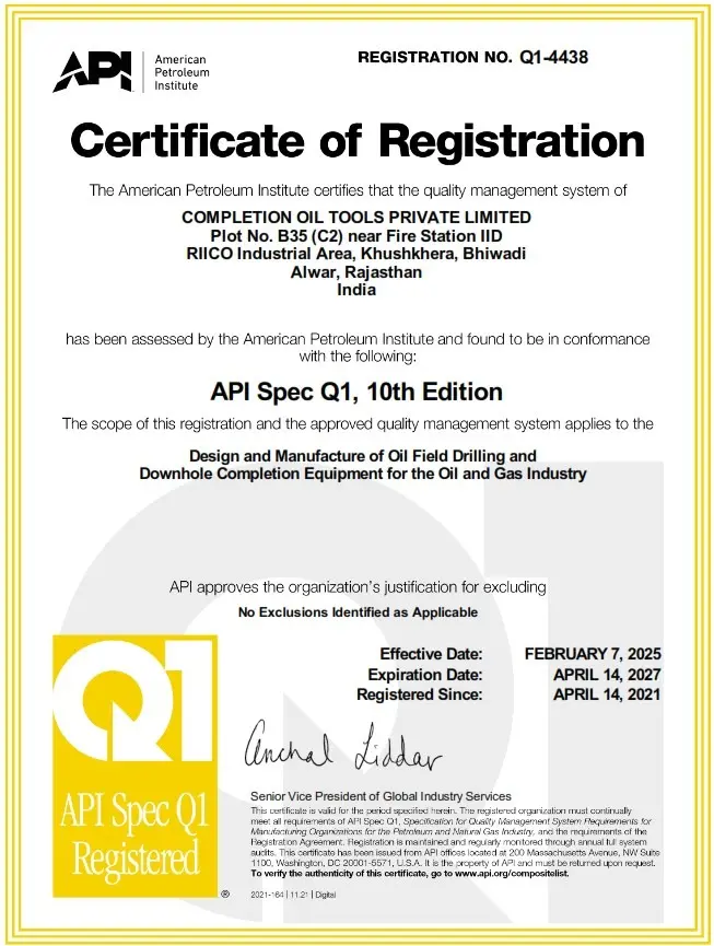 API Q1 Certificate